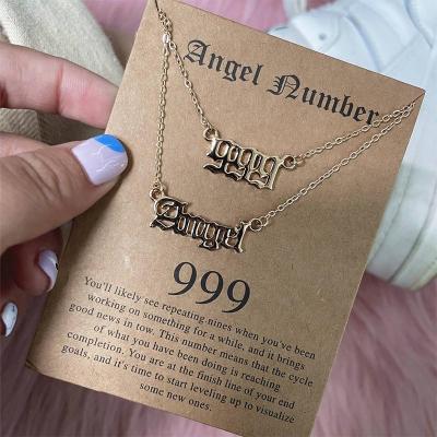 China 2 Pcs High Quality/Classic Design Lucky Number Set Fashion 999 Angel Letter Double Necklace Holiday Gift Accessories for sale