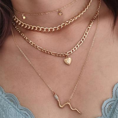 China High Quality 4 Pcs/Set Women Necklaces Set Charm Classic Dance Party Necklace Crystal Tassel Clavicle Chain Gold Snake Heart Female Jewelry for sale