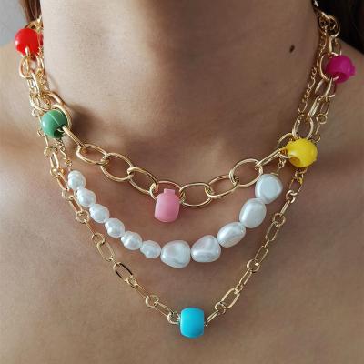 China High Quality 3 Pcs/Set Women Necklaces Set Creative Irregular Colorful Multilayer Pearl Necklace Chain Exquisite Pearl Girl Jewelry Gift for sale