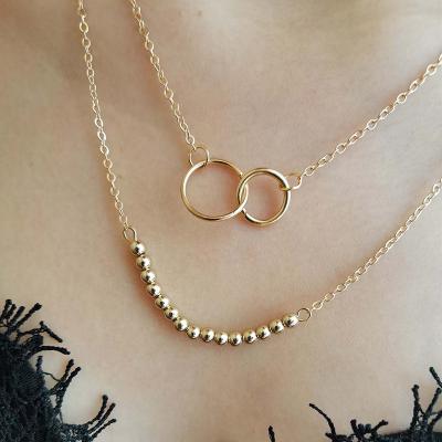 China High Quality 2 Pcs / Set Classic Geometric Round Pearl Chain Necklaces Set Retro Gold Clavicle Necklace Fashion Gift Women Pendant Jewelry for sale