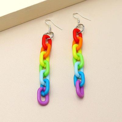 China High Quality 2 Pcs / Set Fun Women Geometric Earrings Rainbow Loop Chain Long Stud Earring Dangle Ear Clip Set Jewelry hip hop girls party for sale