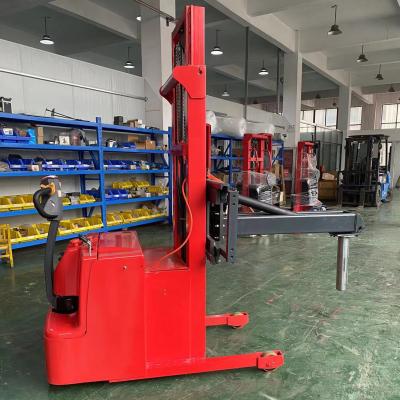 China 90 Degree 180 Degree Rotating Electric Battery Powered Paper Roll Plastic Film Roll Lifter Automatic Stacker for sale