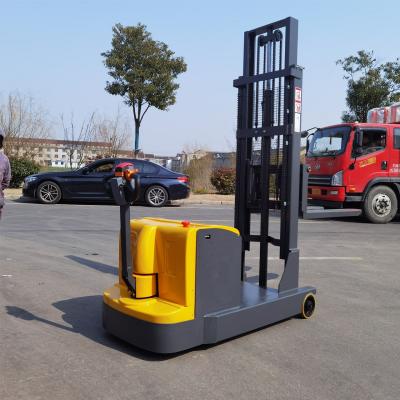 China 1200kg 2m Counterbalance Lift Stacker Electric Powered Stacker Walk Behind Forklift for sale