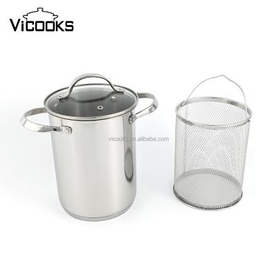 China General use for gas and induction cooker Hoffman cookware set asparagus pot with mesh basket strainer stainless steel ware stock pot for sale