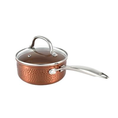 China Morden Triple Deluxe Stainless Steel Hammered Copper Enamel Nonstick Saucepan for sale