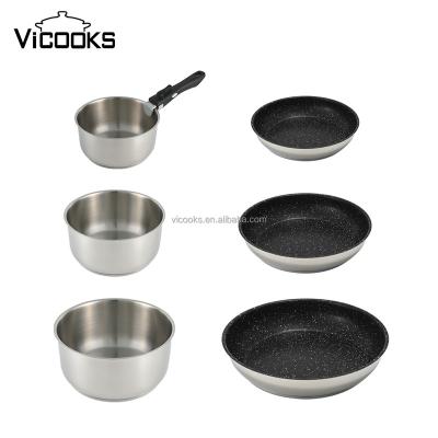 China Stainless Steel Cast Iron Cookingware Set CLASSIC Cookware Set Cooking Ceramic Cookware With Removable Handle for sale