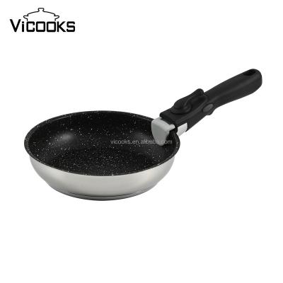 China General Use for New Gas and Induction Cooker Mini Frying Pan Stainless Steel Dessini Frying Pan With Detachable Handle for sale