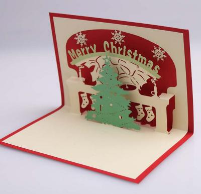 China Wholesale Cute 3D Christmas Pop Card Laser Cut Postcard Gifts Snow Deer Handmade Greeting Card for sale