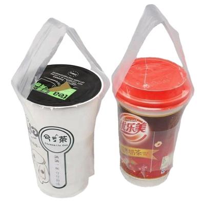 China Recyclable T Shaped Milk Tea Beverage Takeout Bags Custom Printed Disposable Clear Milk Tea Cup Packaging Bag For Takeout Food for sale