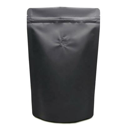 China Matte Finish Recyclable Valve Stand Up Bag Black Resealable Kraft Aluminum Foil Stand Up Pouches With Zipper for sale