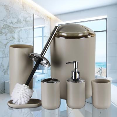 China Contemporary Bathroom Accessories Set 6 Pcs Plastic Gift Set (Gray) for sale