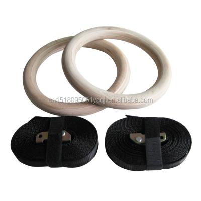 China Wooden Wooden Gymnastic Rings GYM Wooden Ring With High Strength Nylon Straps 28MM for sale