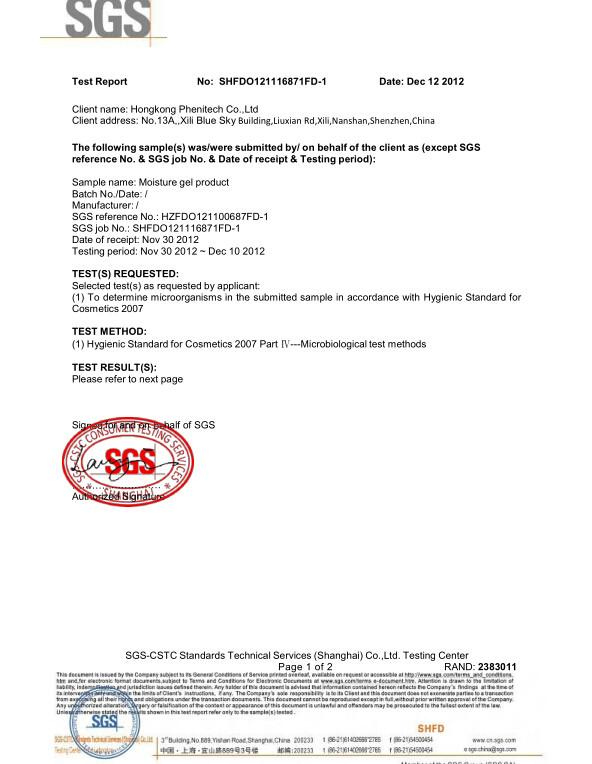 SGS reports - Shenzhen Phenitech Technology Co.,Ltd