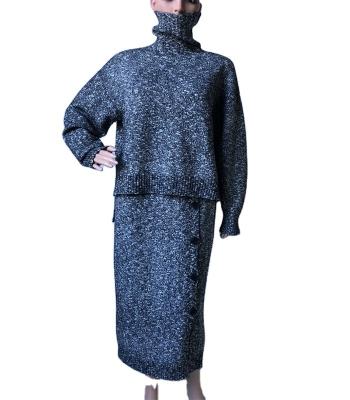 China wholesale Anti-wrinkle factory sweater suits women knit skirt set high neck long sleeve jumper +long oversized skirt knitwear set for women for sale