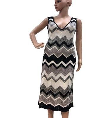 China Factory wholesale anti-static knit women dress elegant sleeveless deep v-neck dress fashion women for sale