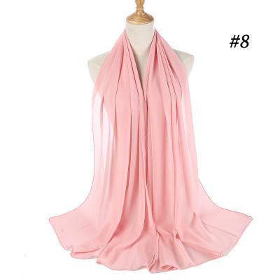 China Islamic Headwear Wraps Scarfs Women Polyester Chiffon Hijabs Long Georgette Shawls Warm Muslim Solid Plain Shawls Wholesale Scarf for sale