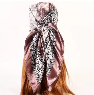 China Polyester satin fabric cowls and designer silk scarf hair turban satin hair wraps hijab famous brands for sale