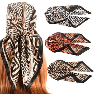 China Wholesale Custom Red Luxury Red Luxury Hair Scarf Wholesale Designer Print Chiffon Satin Polyester Wrap Scarf For Women for sale