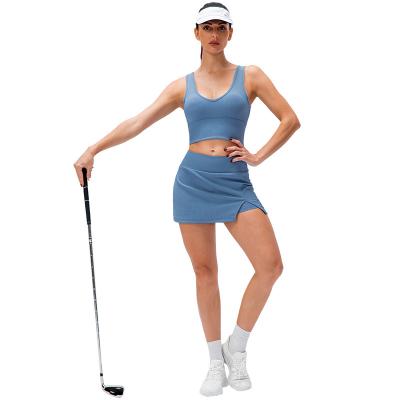 China Breathable Yoga Tank Top Tennis Skirt Set High Elastic Exercise Quick Dry Casual Fitness Skort Shorts Women Yoga Two Piece Sets for sale