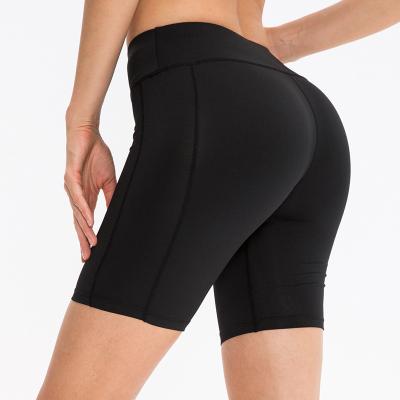 China Breathable High Waist Moisture Wicking Women Yoga Shorts Print Custom Elastic Spandex Logo Gym Breathable Shorts for sale