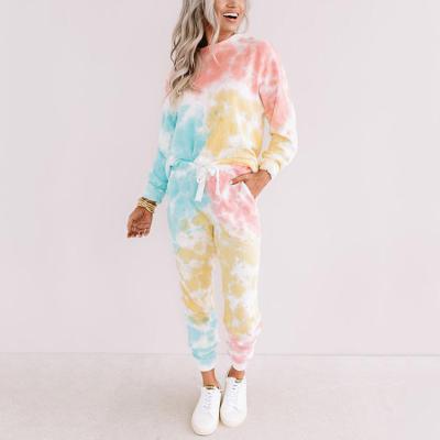 China Custom Suppliers Antibacterial Cotton Fabric Jersey Tie Dye 2 Pieces Set Women Sweatsuits for sale