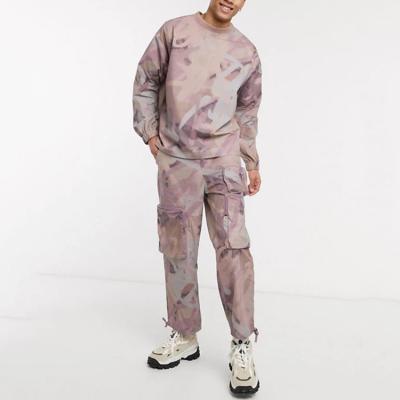 China Antistatic All Over Paint Print 100% Cotton Two Piece Set Customize Mens Tracksuit Sweatsuit Tracksuit For Men for sale