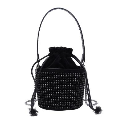 China Large Capacity Women's Diamonds Toss Bag Rhinestone Cross - Body Bags Ladies Color Bucket Messenger Bags for sale