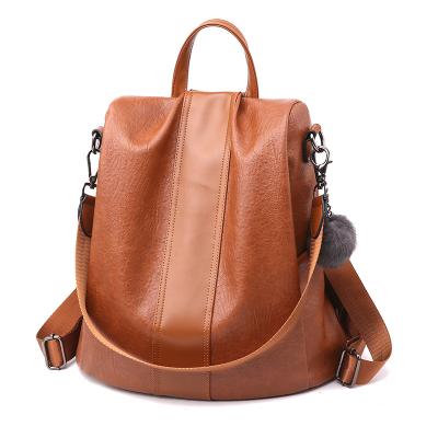 China Waterproof Ladies Travel Classic Solid Color PU Women Leather Backpacks Anti-theft Backpack Bag for sale