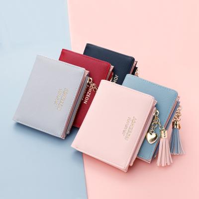 China Daily Hot Sale Tassel Daily Use Amazone Ladies Card Holder Girls Ladies Card Holder Short Cash Money Clip Wallet Women Cash Money Zipper Coin Purse for sale