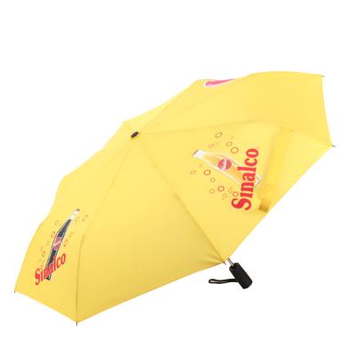 China High quality bright yellow color promotion daily life umbrellas print custom famous brand advertisements folding umbrellas for sale