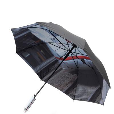 China Daily Use Black Color 23.5 Inch Outside Custom Printed Inside Umbrella With Oepn Automatic Handle Upright Golf Umbrella for sale