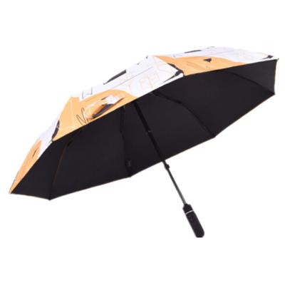 China 2020 Gift Fashion Luxury Design 3 Fold Umbrella With Case USB Charging Automatic Electric Black Coating UV Umbrella Fully for sale