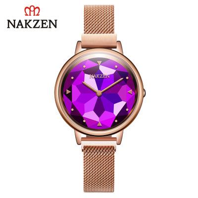 China New Auto Date NAKZEN Diamond Cut Dial Women's Quartz Watch Mesh Strap Watch Milan Watch Women's Quartz Watch for sale