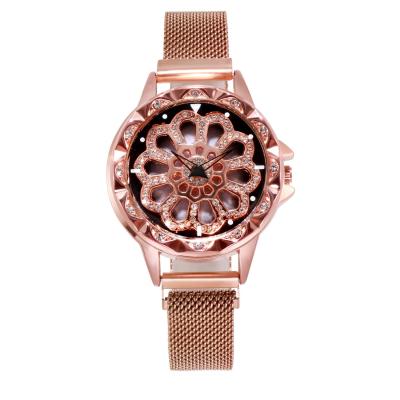 China Automatic date rotary women's watches tremble the same style of net red waterproof mesh belt fashion rotation watch for sale