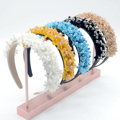 China Korean Soft Baroque Sponge Crystal Wide Edge Hair Band Lace Head Band Handmade Edition Hair Band for sale