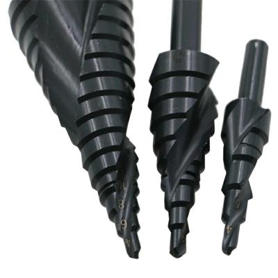 China 3PCS/SET 4-32MM HSS Cobalt Wood Step Drill Bit Set Nitrogen High Speed ​​Steel Spiral For Metal Cone Triangle Shank Hole for sale