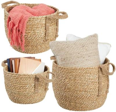 China Minimalist Round Woven Rope Plant Plankton Braided Home Storage Baskets, Jute Handles - For Organizing Closet, Bedroom, Bathroom, Living Room, Bathroom for sale