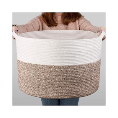 China Cotton Rope Basket Woven Baby Laundry Blanket Large Minimalist Toy Basket Toy Basket With Handle Storage Comforter Cushions Yarn Laundry Hamp for sale