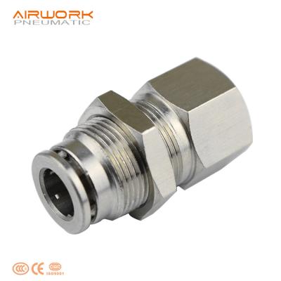 China Factory PMF 1/4 3/4 Pneumatic Airtight Bulkhead Metal Pipe Connector 1/8 Pint Female Thread Fit Common Npbt for sale