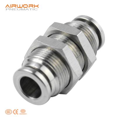 China Stainless Steel PM One Bulkhead Equal Unions Pneumatic Contact Connector Stainless Steel Press Fitting for sale