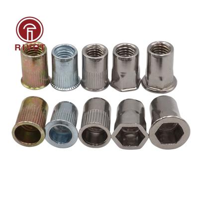 China Wholesale heavy industry china pressure threaded flat head inserts rivet nut stainless steel aluminum m3 m12 m8 knurled closed pop rivet nut for sale