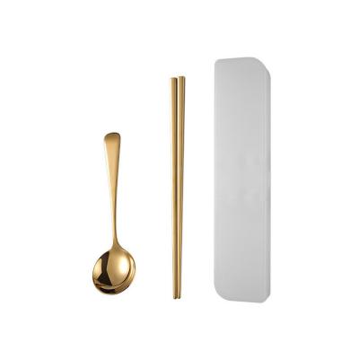 China 2021 Sustainable New Arrival Custom Portable Stainless Steel Cutlery Set Chopsticks Spoon Dinnerware Set Sets With Box for sale