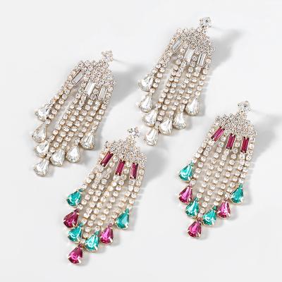 China Luxury Fashion TRENDY long Crystal Tassel Earrings For Women 2021 tassel earrings jewelry for sale