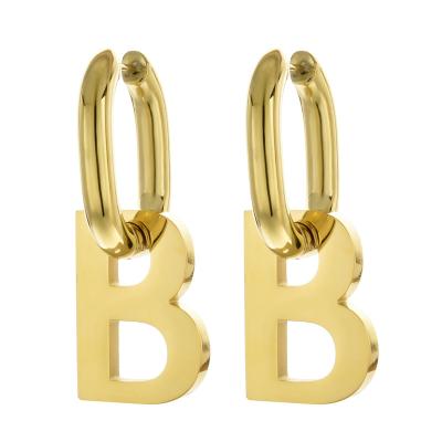 China Designer Fashion Gold Plated Initial Letter Circle Hoop Earrings Statement Stainless Steel Stud Earrings Jewelry for sale