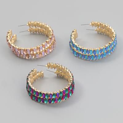 China Fashion Multicolor Rhinestone C Crystal Circle Earrings TRENDY--Big Shape Circle Earrings For Women 2021 for sale