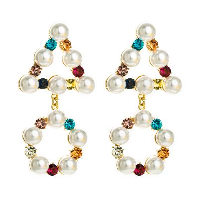 China FASHIONABLE Korean geometric multicolor rhinestone pearl earrings women shape triangle circle earrings pearl for sale