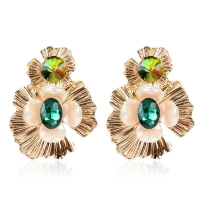 China Gold Plated Crystal Rhinestone Flower Drop Earrings Vintage Fashion Double Earrings Women for sale