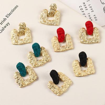 China TRENDY Statement Earrings Shape Square Embossed Stud Earrings Geometric Craved Women for sale