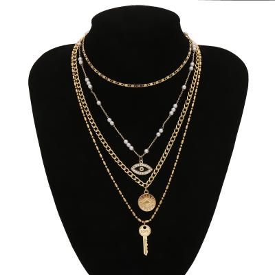 China BOHEMIA Boho Jewelry Necklace Multilayer Pearl Beads Evil Eye Necklace Women Head Pendant Necklace Set for sale