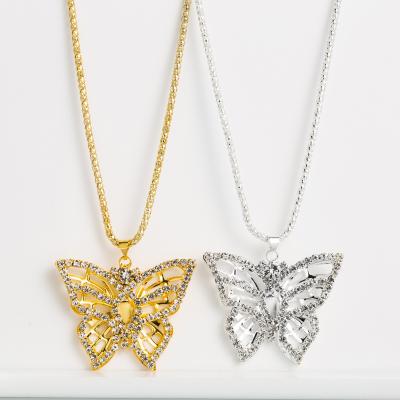 China Diamond Butterfly Necklace Women Fashion Hollowed Out Butterfly Necklace Women Accessories for sale